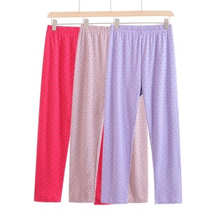 保暖睡裤 中老年女士纯棉秋裤 妈妈线裤 老人棉毛衬裤 高腰印花家居裤