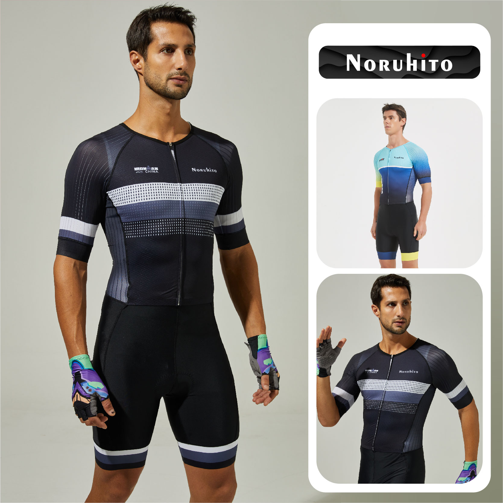 Noruhito男款连体铁三服骑行服短袖高弹紧身铁人春夏款