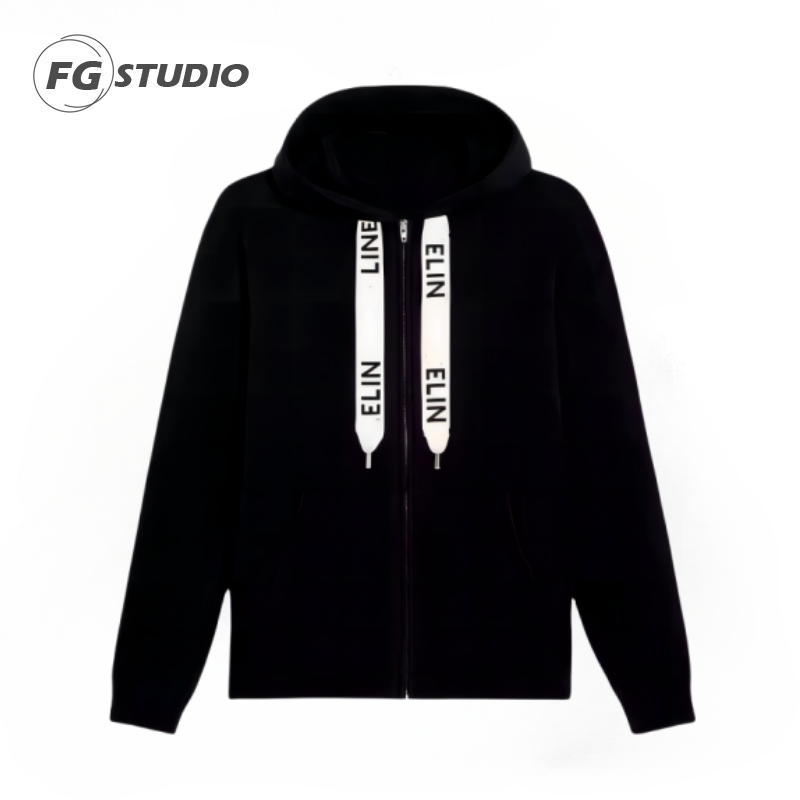 FG.STUDIO/A凯旋门连帽针织开衫卫衣带织带字母logo外套