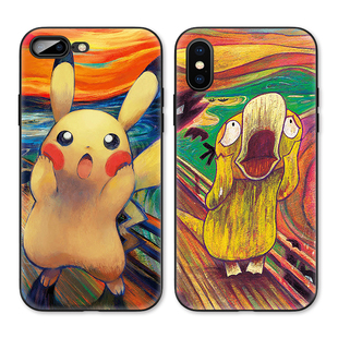 皮卡丘宝可梦联名呐喊名画适用iPhone XS Max手机壳X苹果XR/678p