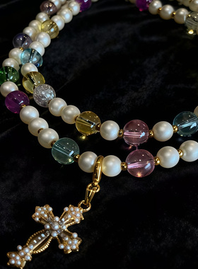 小众设计感彩色琉璃串珠手链/耳环/项链套装女个性复古ins风套装