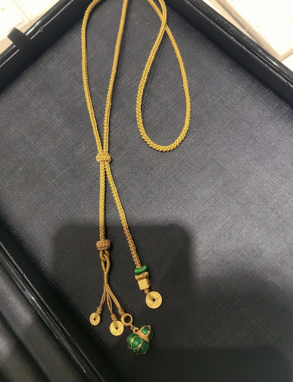 手工编织双吊坠挂绳黄金玉石翡翠玉佩挂件项链绳毛衣链