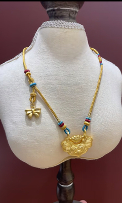 古法黄金双鱼锦鲤锁烧蓝编织绳吊坠项链珐琅平安锁包绿松石