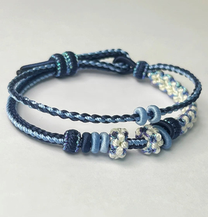 手工编织双层八股桃花结双联结手绳可穿珠转运珠黄金饰品吊坠手链