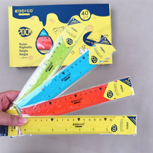 #4支3.99元！外贸文具小学生中学生学习塑料尺子测量工具 长20cm