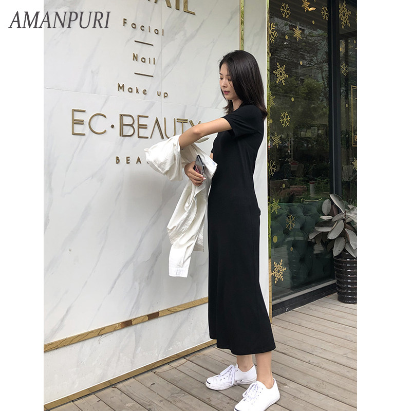 流动垂感的小黑裙/夏天冰丝莫代尔长裙通勤打底藏肉纯色女连衣裙