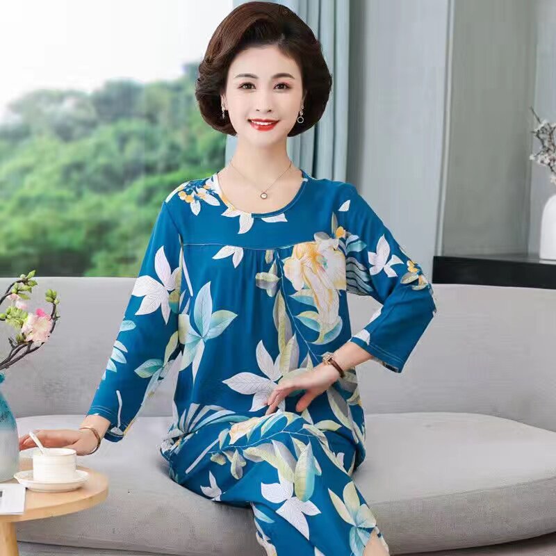 新款中老年睡衣女纯棉长袖