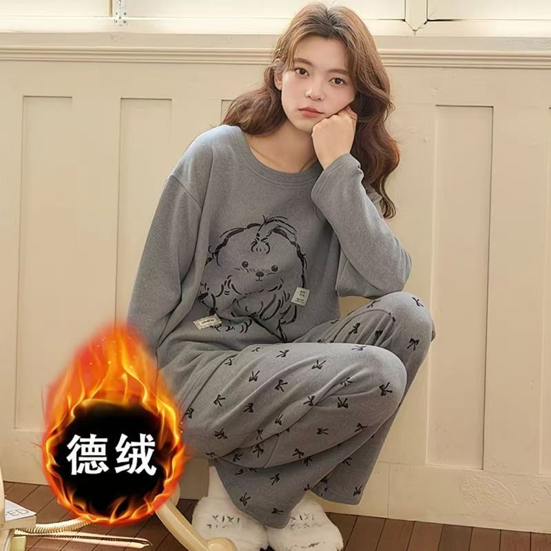 小狗德绒睡衣女秋冬新款保暖加绒