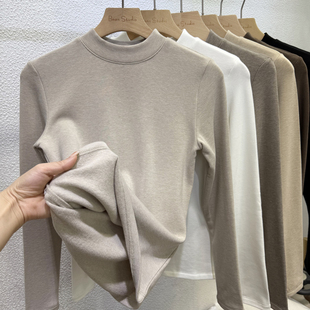 修身 长袖 半高领立领洋气上衣 女装 2025秋冬软糯磨毛薄绒保暖打底衫