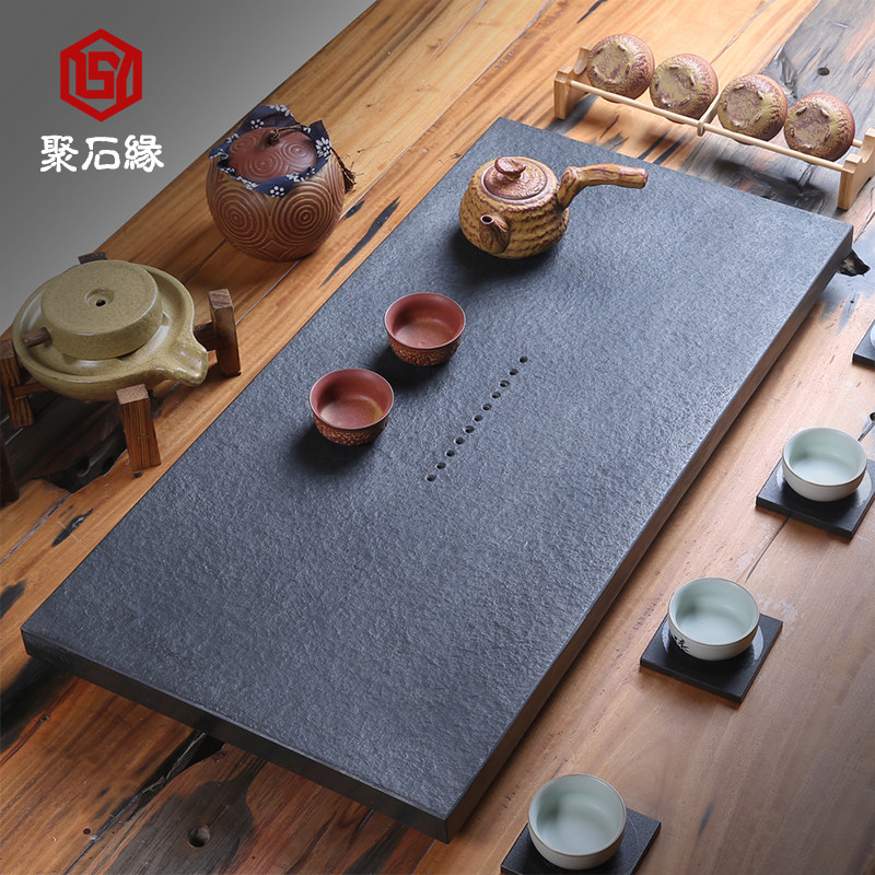 聚石缘天然乌金石茶盘家用办公黑金石茶盘大小号石头茶台石材茶海