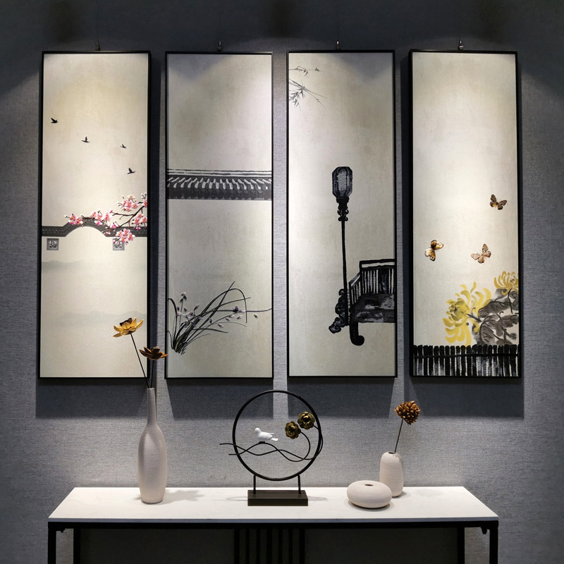 清仓福利半绘半绣简约花卉客厅沙发背景墙苏秀成品画书房刺绣挂画