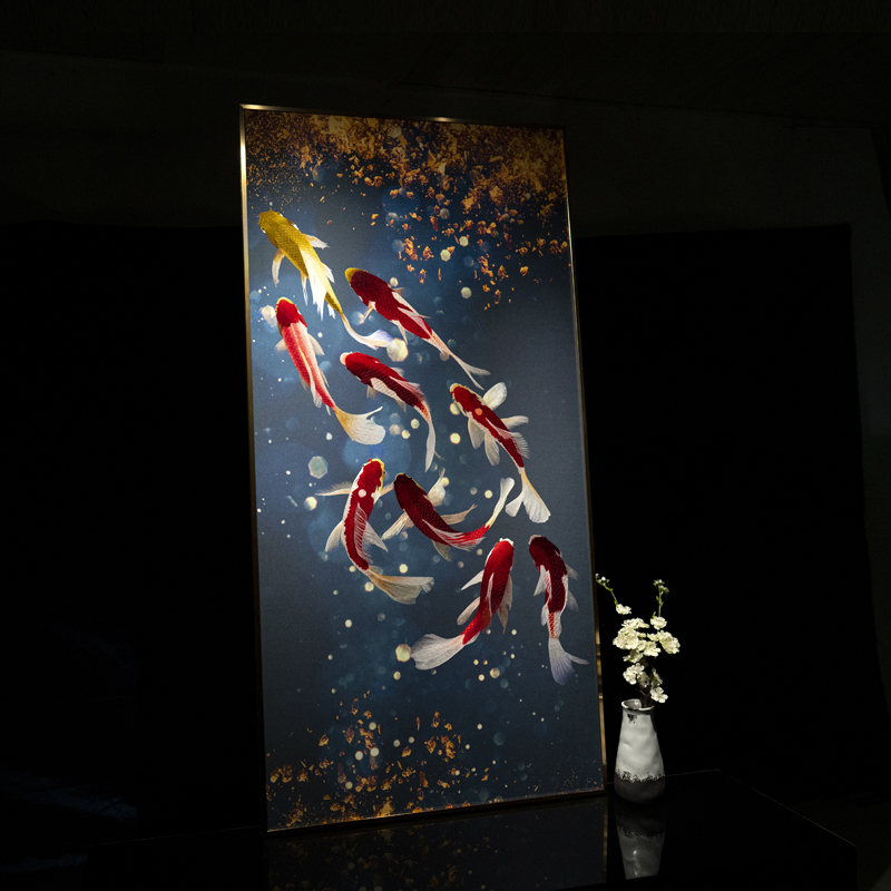 新中式精品手工苏绣成品挂画玄关入户走廊真丝刺绣装饰画九鱼纳福图片