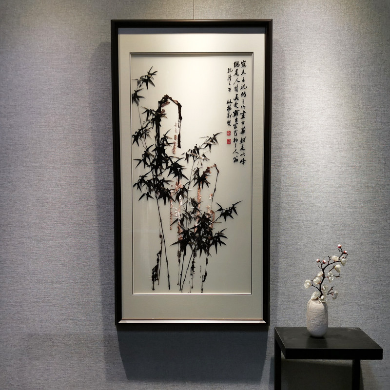 清仓墨竹刺绣画书房玄关苏绣挂画