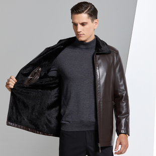 秋冬男士海宁皮衣貂绒皮毛一体皮草外套中青年保暖加厚翻领皮袄子