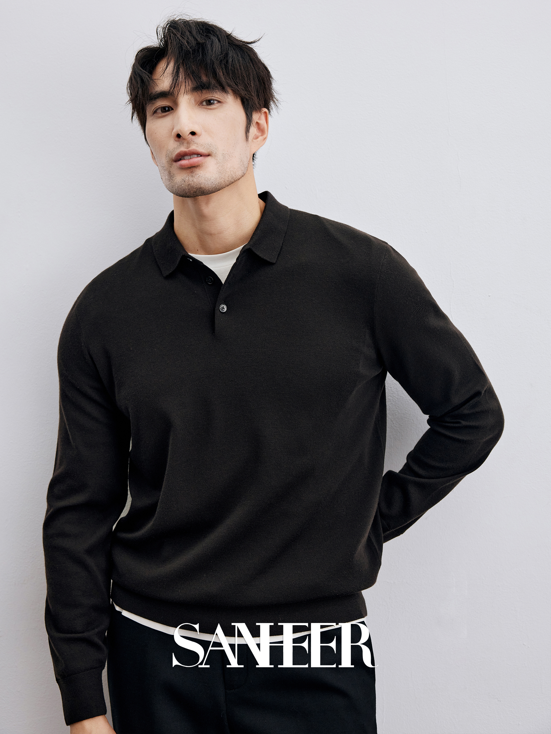 冬季轻量保暖超细羊毛翻领羊毛衫