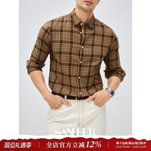 日本进口格纹长绒棉磨毛长袖衬衫