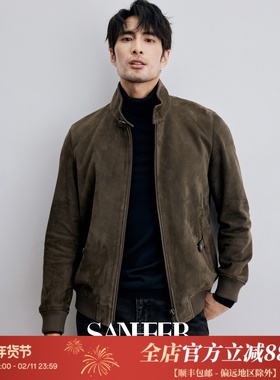 意式高奢老钱风 高档反绒绵羊皮 男士哈灵顿真皮皮衣外套 DAL113
