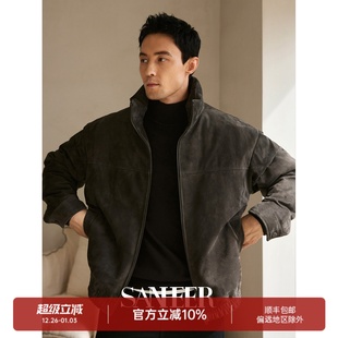 白鹅绒立领羽绒皮衣外套 新西兰颗粒纹绵羊皮 DAL148 御寒甄选