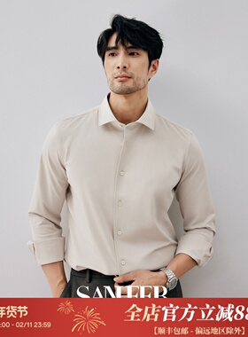 优雅意式绅士 舒适四面弹针织面料 抗皱拱针工艺长袖衬衫 DAH412