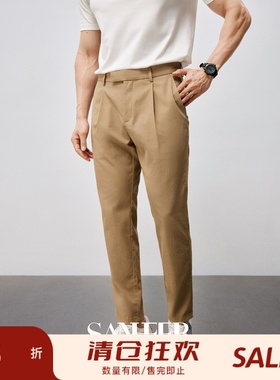 夏季休闲百搭款 高档亚麻棉斜纹面料 抗皱男士单褶休闲裤 DBL072