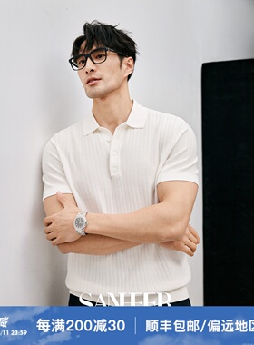 意式优雅绅士 120S长绒棉竖条针法 商务男士翻领针织T恤衫 DAT948