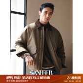 保暖白鹅绒羽绒服外套 巴恩风撞色灯芯绒翻领 DAD347 极简复古