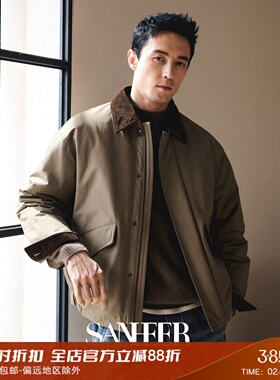 【极简复古】巴恩风撞色灯芯绒翻领 保暖白鹅绒羽绒服外套 DAD347