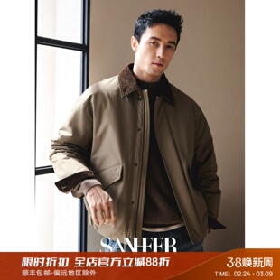 【极简复古】巴恩风撞色灯芯绒翻领 保暖白鹅绒羽绒服外套 DAD347