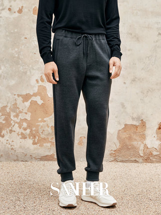 高端休闲运动 羊毛混纺厚款空气层 男士收口针织休闲卫裤 DBL034