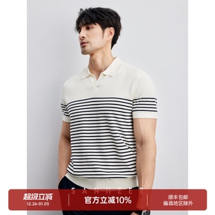 绅士 燕子领针织T恤 高端120S纯棉细条纹 男士 DAT920 夏季 优雅意式