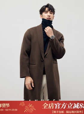 优雅绅士 高品质纯羊毛双面呢 男士中长款青果领毛呢大衣 DAF196