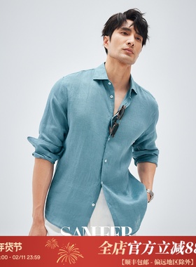 【南法时光】高档舒适透气雨露亚麻 春季宽松休闲长袖衬衫 DAH469