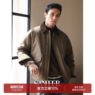 保暖白鹅绒羽绒服外套 巴恩风撞色灯芯绒翻领 DAD347 极简复古