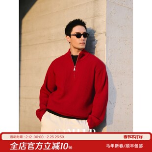 【鸿运当头】红色纯羊毛元宝针 新年男士半拉链高领羊毛衫 DAZ818