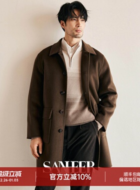 米兰精英绅士 厚实纯羊毛双面呢 中长款翻领毛呢大衣外套 DAF206