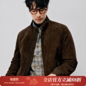 鹅绒填充立领羽绒皮衣外套 复古绅士 高档磨砂反绒绵羊皮 DAL138