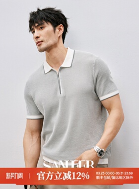 意式商务绅士 高支棉网眼提花 夏季拉链门襟男士翻领T恤衫 DAT968