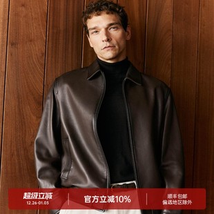 DAL126 绣花松紧下摆翻领皮衣外套 意大利时髦绅士 西班牙绵羊皮