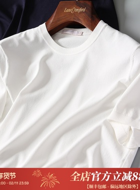 夏季商务基础款 16针横机工艺针织衫 男士白色短袖圆领T恤 DAT599