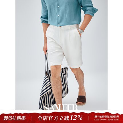 【意式绅装】高端亚麻棉混纺 夏季宽松舒适双褶休闲五分裤 DBL113