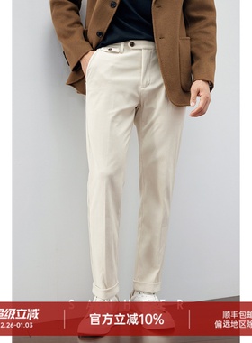 意式绅士 高档抗皱灯芯绒面料 冬季百搭男士米白色休闲裤 DBL987