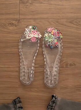 拖鞋子韩版新款果冻花配饰洞水晶装朵彩色多巴胺面件热销爆款品质
