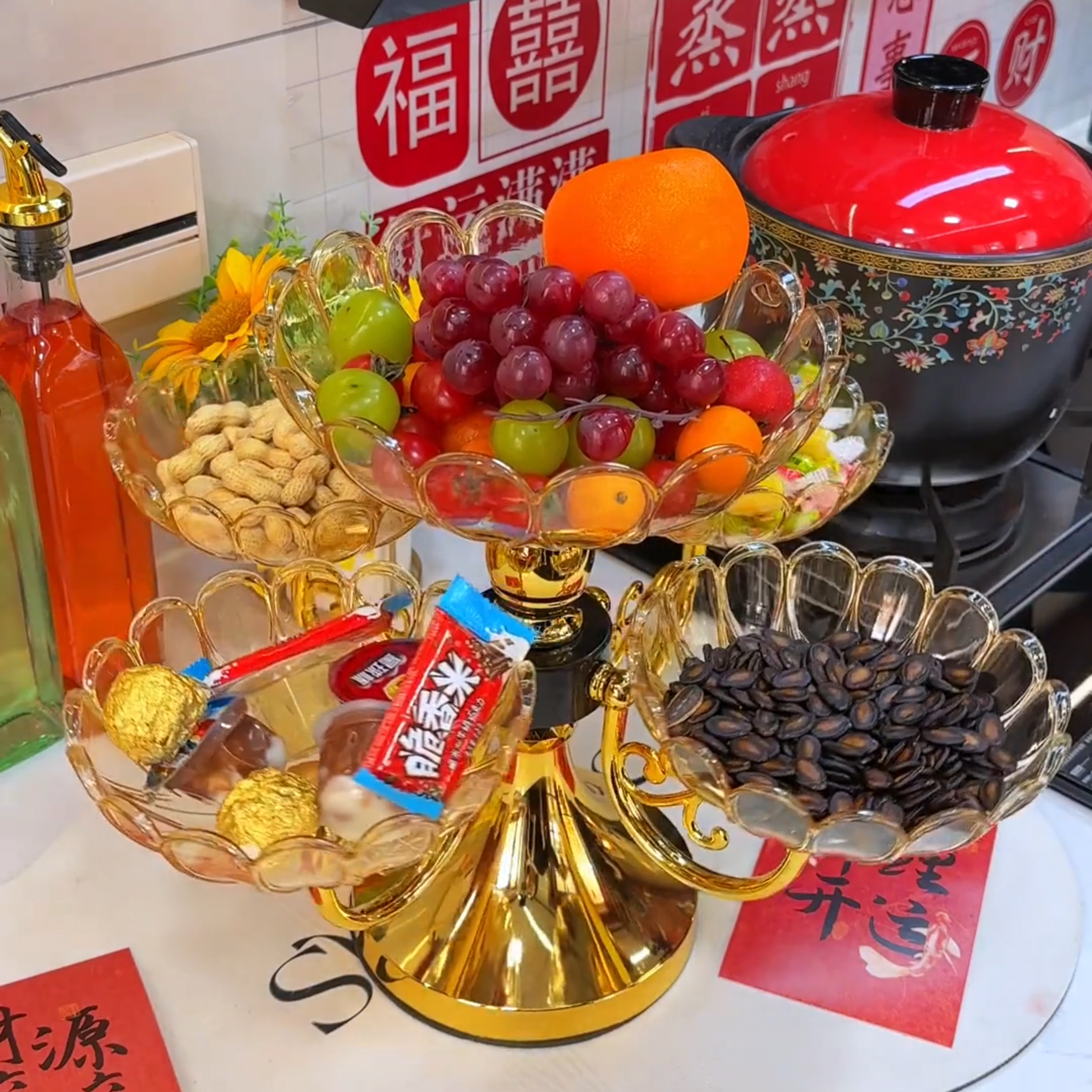 水果盘家用客厅2025最新款高档大气水晶玻璃轻奢多层干果糖果盘
