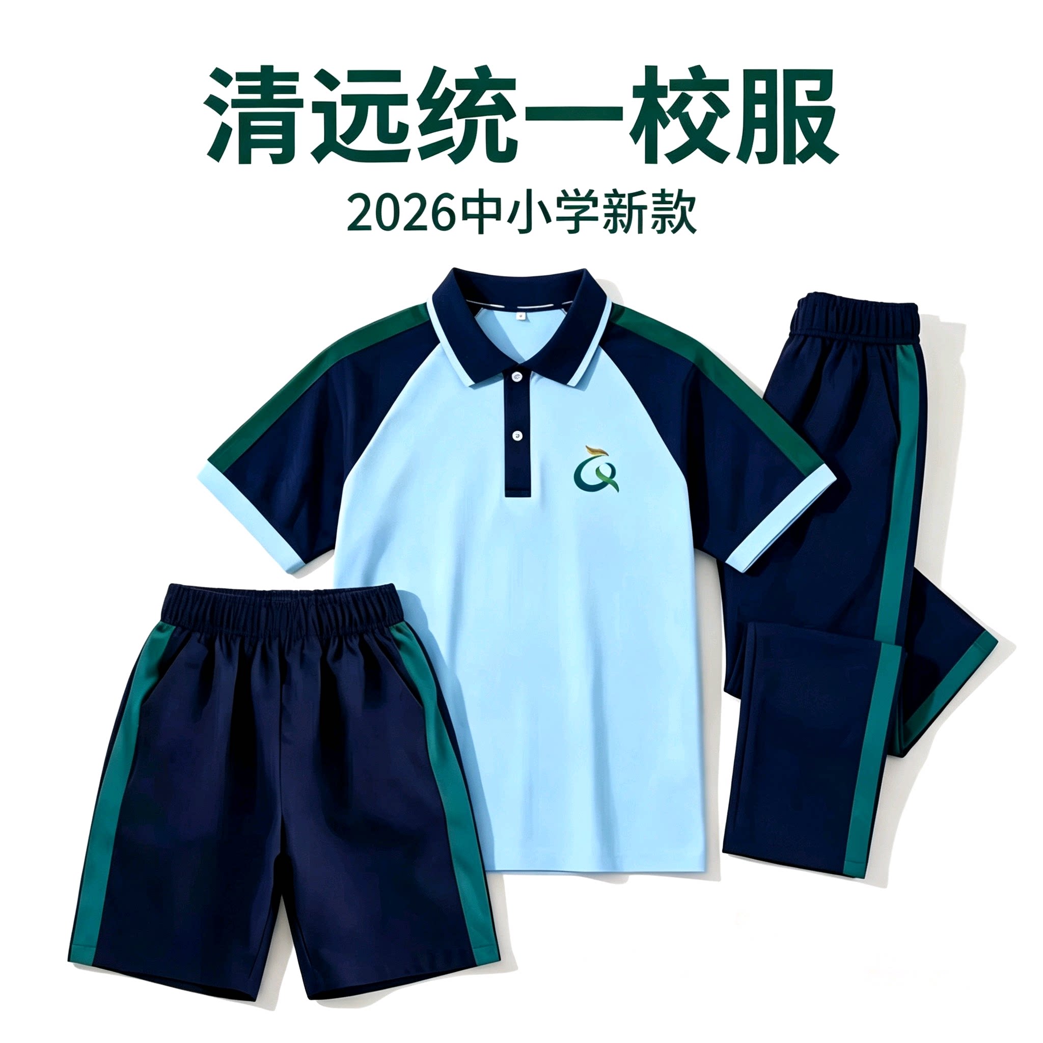 广东清远市统一校服中小学生夏季运动套装男女短袖短裤薄长裤长袖
