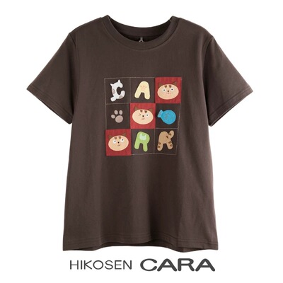 HIKOSEN CARA卡拉猫夏季新款九宫格短袖棉T恤女圆领日系休闲上衣