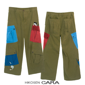 HIKOSEN CARA卡拉猫棉质拼接设计工装裤女宽松多口袋休闲长裤