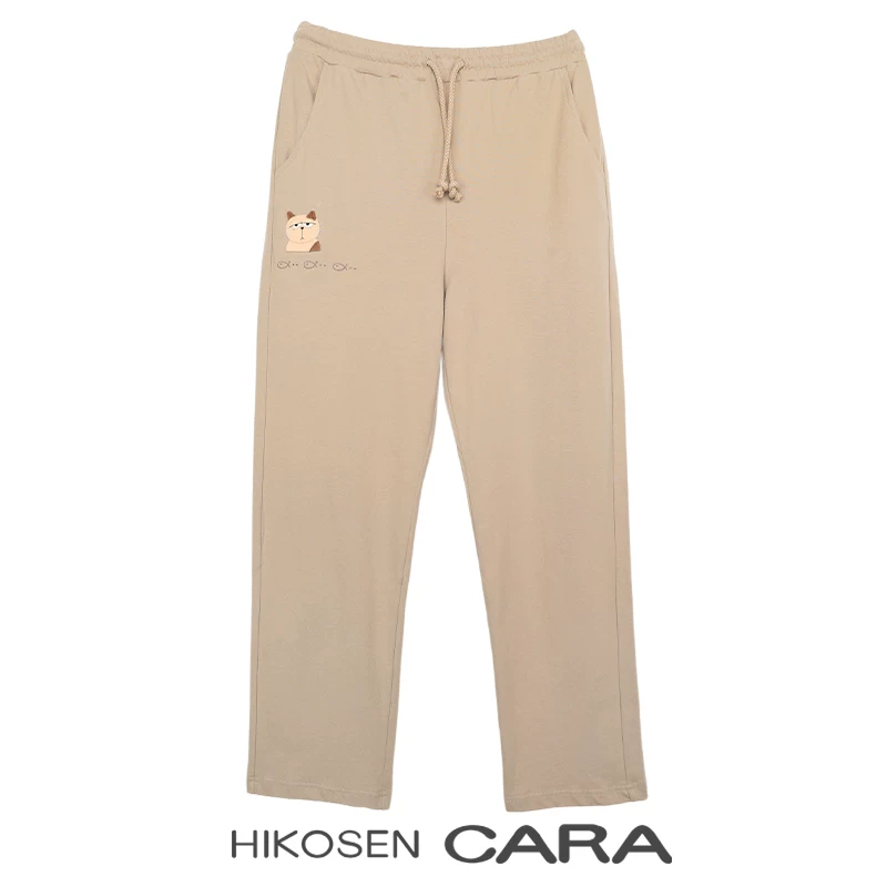 HIKOSEN CARA卡拉猫夏季新款纯棉休闲裤松紧腰长裤简约宽松阔腿裤