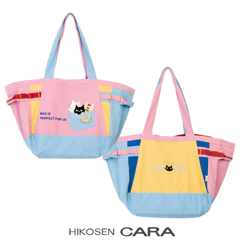 HIKOSEN CARA卡拉猫棉布撞色托特包大容量单肩购物袋运动包收纳袋