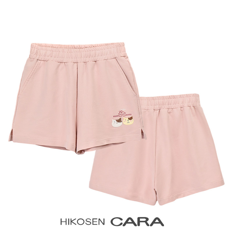 HIKOSEN CARA卡拉猫纯棉卡通刺绣宽松休闲短裤夏季百搭舒适运动裤
