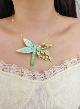 知夏hahaha原创设计石塑手工蜻蜓项链小众配饰甜美百搭2025年新款